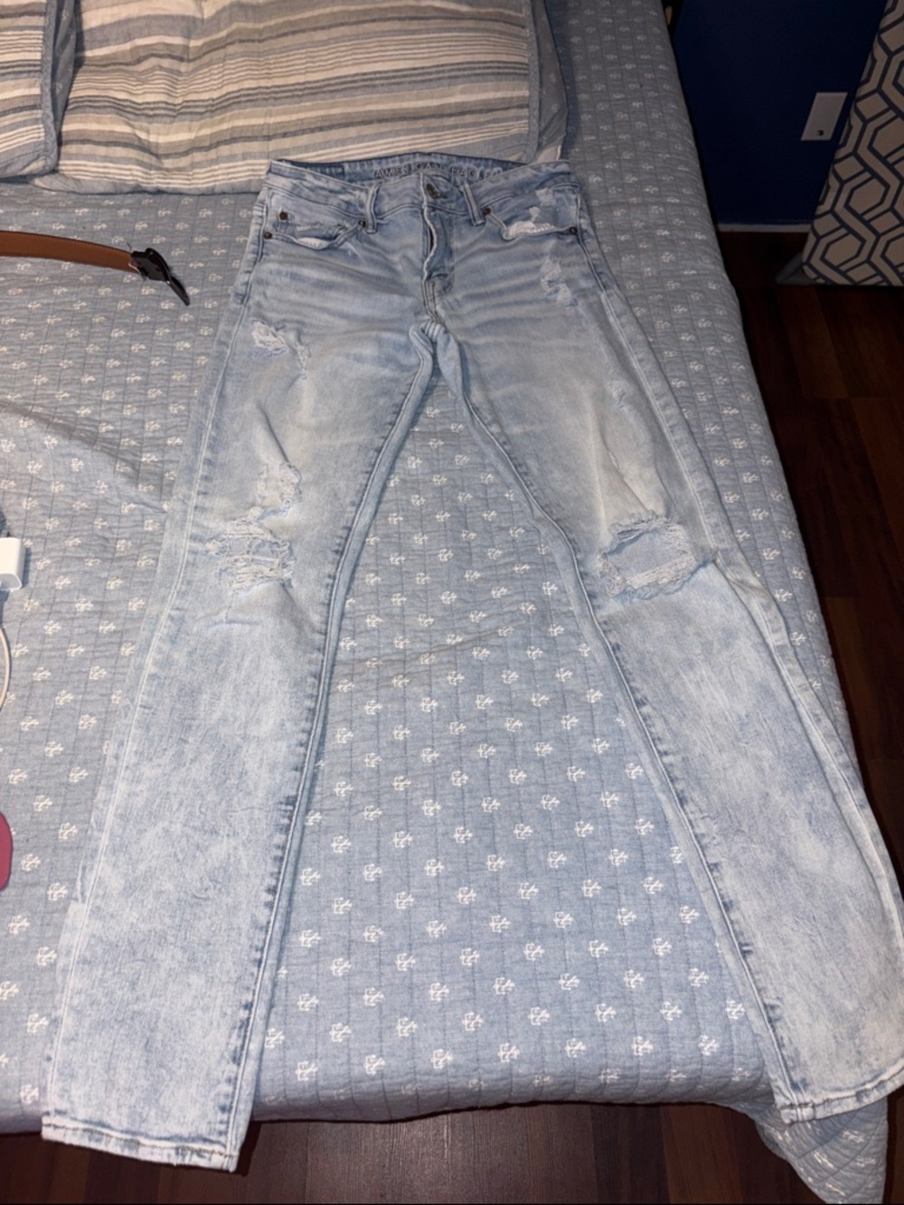 American Eagle Outfitters Light Blue Slim Straight Distressed Jeans